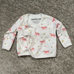 Sammy + Nat NB Wrap Top Unicorn Print Pima Cotton Newborn Shirt